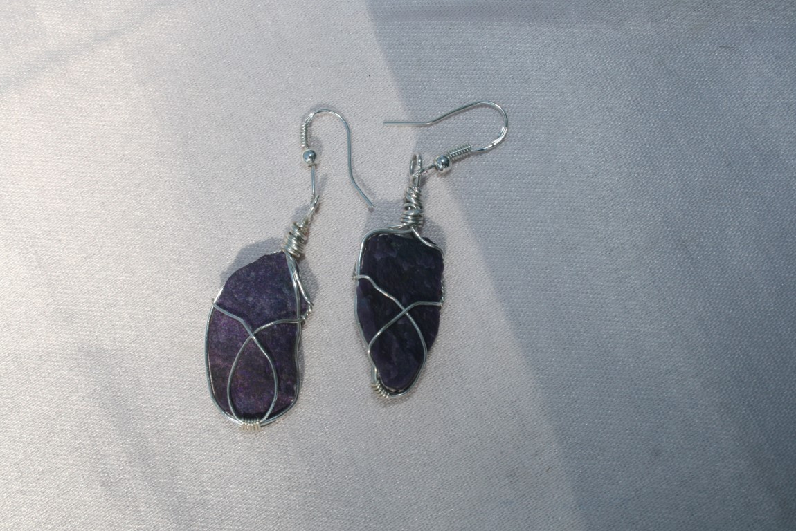Beautiful Rough Sugilite  Earrings Gemstone Sterling Silver wrapped Earrings ... Dreams, spiritual protection and purification, becoming a 'beacon of Light'  4903
